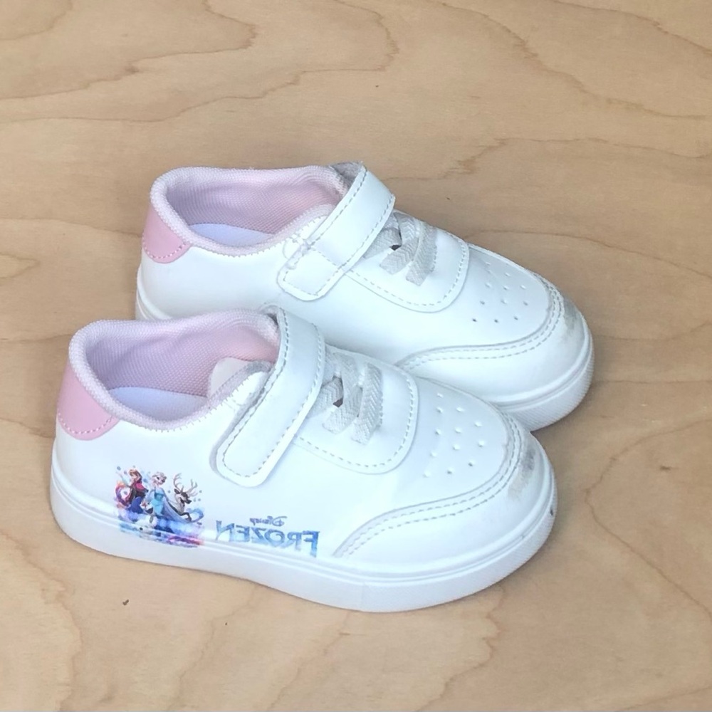 Disney Frozen White and Pink Sneakers with Velcro Baby Girls Size 24 US:7.5